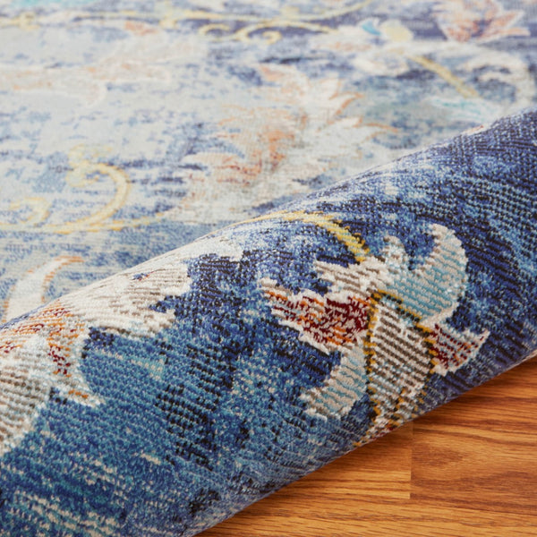 HomeRoots 6' Navy Blue and Beige Distressed Floral Area Rug – Durable, Vintage Charm for High-Traffic Spaces 712711