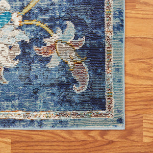 HomeRoots 6' Navy Blue and Beige Distressed Floral Area Rug – Durable, Vintage Charm for High-Traffic Spaces 712711