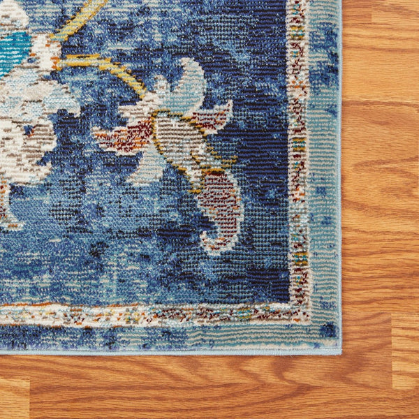HomeRoots 6' Navy Blue and Beige Distressed Floral Area Rug – Durable, Vintage Charm for High-Traffic Spaces 712711