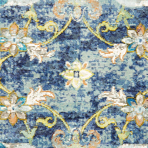 HomeRoots 6' Navy Blue and Beige Distressed Floral Area Rug – Durable, Vintage Charm for High-Traffic Spaces 712711