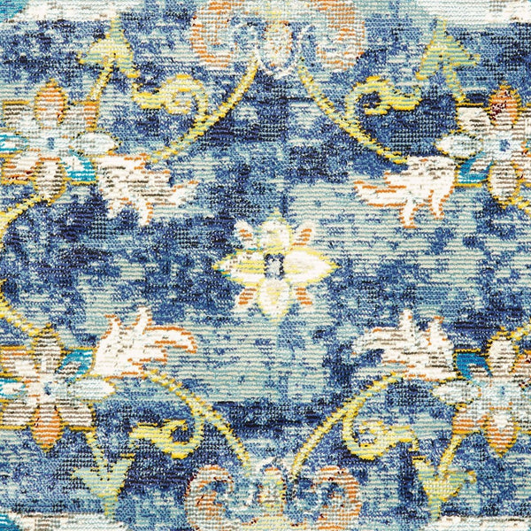 HomeRoots 6' Navy Blue and Beige Distressed Floral Area Rug – Durable, Vintage Charm for High-Traffic Spaces 712711