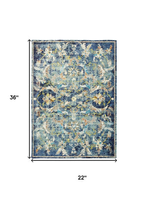 HomeRoots 6' Navy Blue and Beige Distressed Floral Area Rug – Durable, Vintage Charm for High-Traffic Spaces 712711