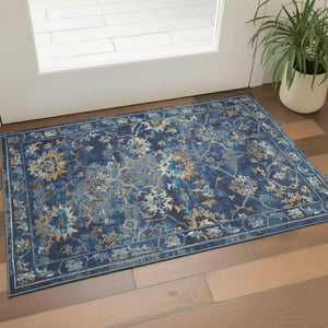 HomeRoots 6' Indigo & Beige Floral Area Rug - Durable, Stylish, and Stain-Resistant for High-Traffic Spaces 712713