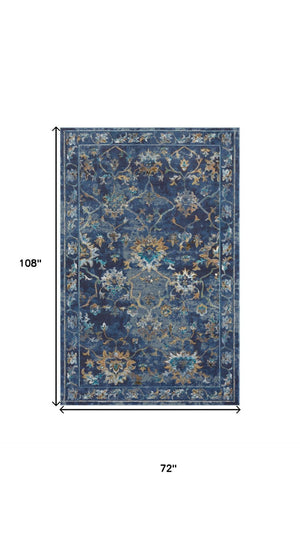HomeRoots 9' X 12' Beige and Blue Floral Area Rug - Stylish, Durable, Low Pile Design for High-Traffic Spaces 712714