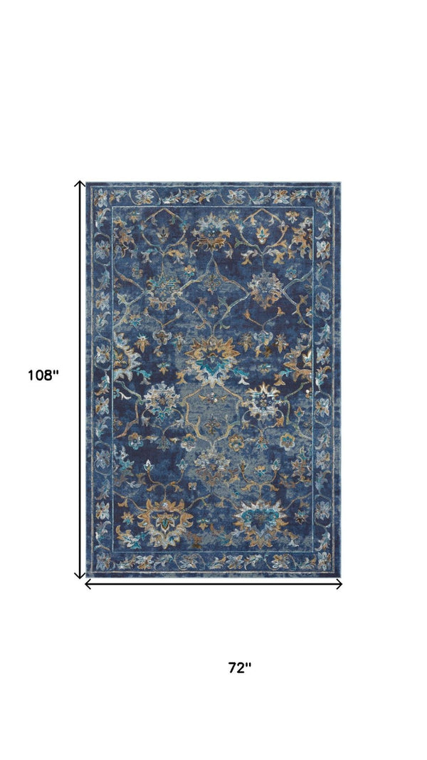 HomeRoots 9' X 12' Beige and Blue Floral Area Rug - Stylish, Durable, Low Pile Design for High-Traffic Spaces 712714