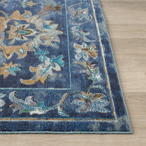 HomeRoots 9' X 12' Beige and Blue Floral Area Rug - Stylish, Durable, Low Pile Design for High-Traffic Spaces 712714