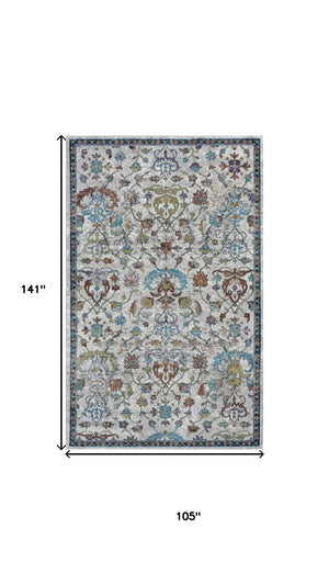 HomeRoots 9' Durable Blue and Beige Floral Runner Rug – Classic Style for High-Traffic Areas in Any Home 712715