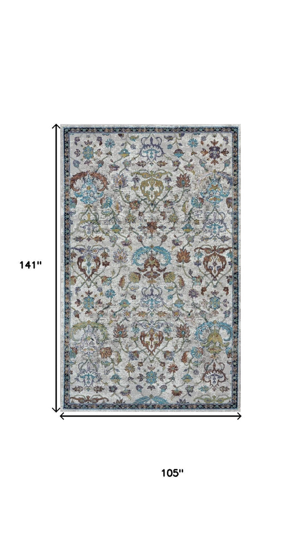 HomeRoots 9' Durable Blue and Beige Floral Runner Rug – Classic Style for High-Traffic Areas in Any Home 712715