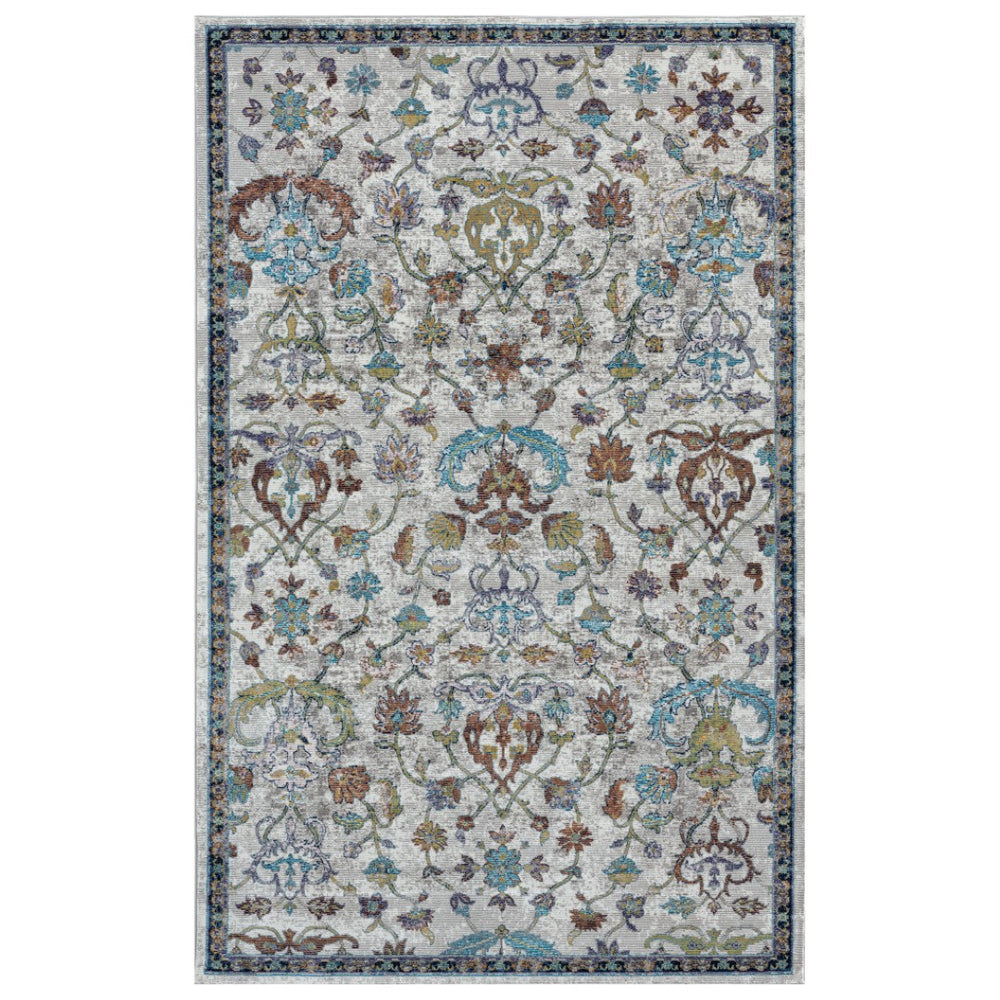 HomeRoots 9' Durable Blue and Beige Floral Runner Rug – Classic Style for High-Traffic Areas in Any Home 712715