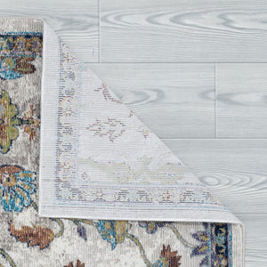 HomeRoots 9' Durable Blue and Beige Floral Runner Rug – Classic Style for High-Traffic Areas in Any Home 712715