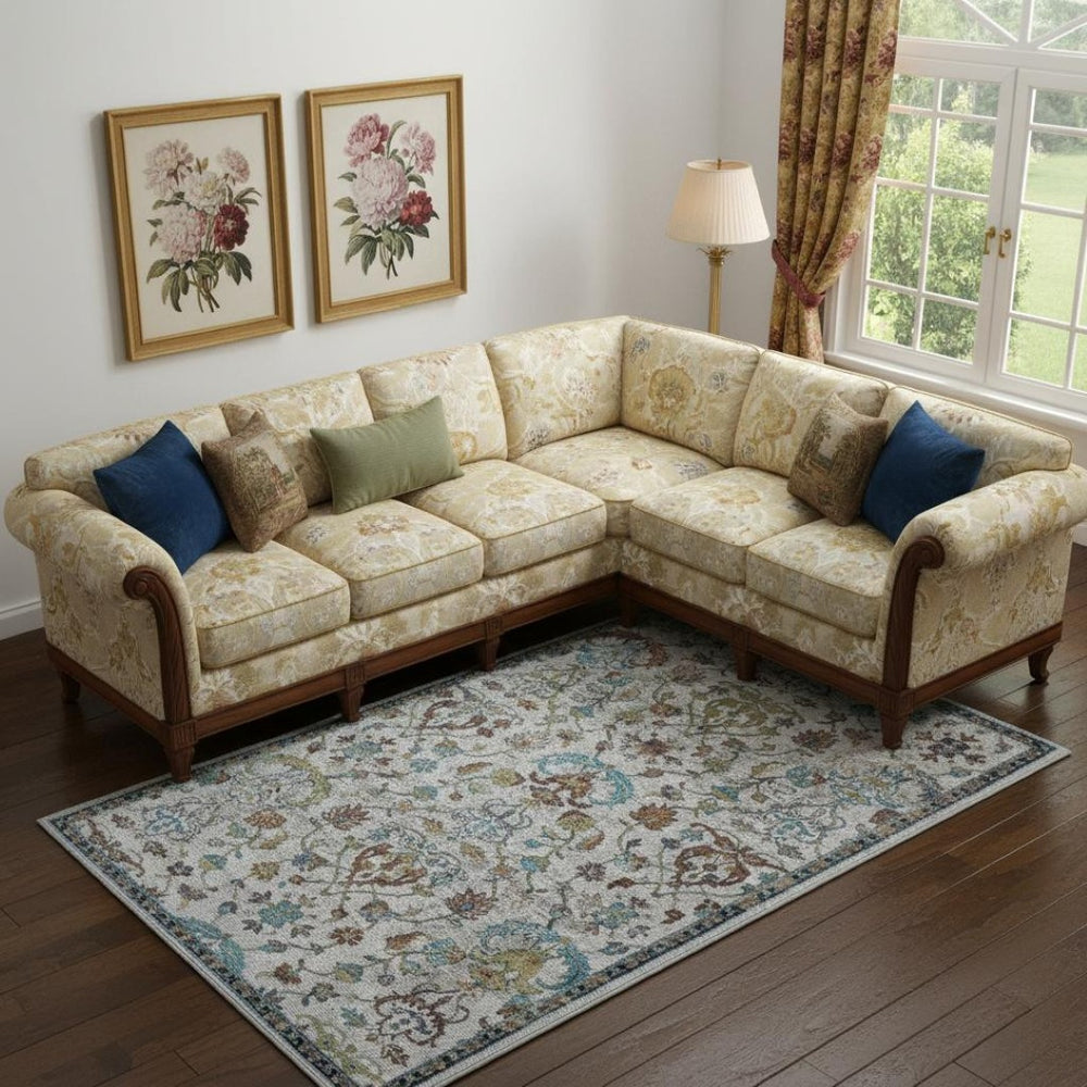 HomeRoots 9' Durable Blue and Beige Floral Runner Rug – Classic Style for High-Traffic Areas in Any Home 712715