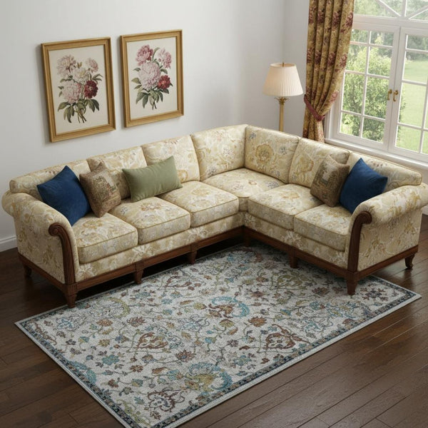 HomeRoots 9' Durable Blue and Beige Floral Runner Rug – Classic Style for High-Traffic Areas in Any Home 712715