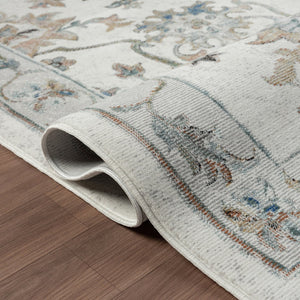 HomeRoots 4' X 6' Blue and Beige Floral Area Rug - Timeless Charm, Low Maintenance, Ideal for High-Traffic Spaces 712716