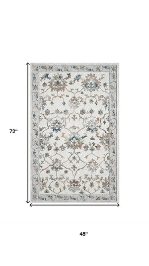 HomeRoots 5' Blue and Beige Floral Area Rug – Durable, Easy-Care Comfort for High-Traffic Spaces and Homes 712717
