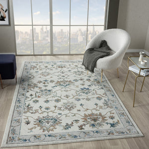 HomeRoots 5' Blue and Beige Floral Area Rug – Durable, Easy-Care Comfort for High-Traffic Spaces and Homes 712717