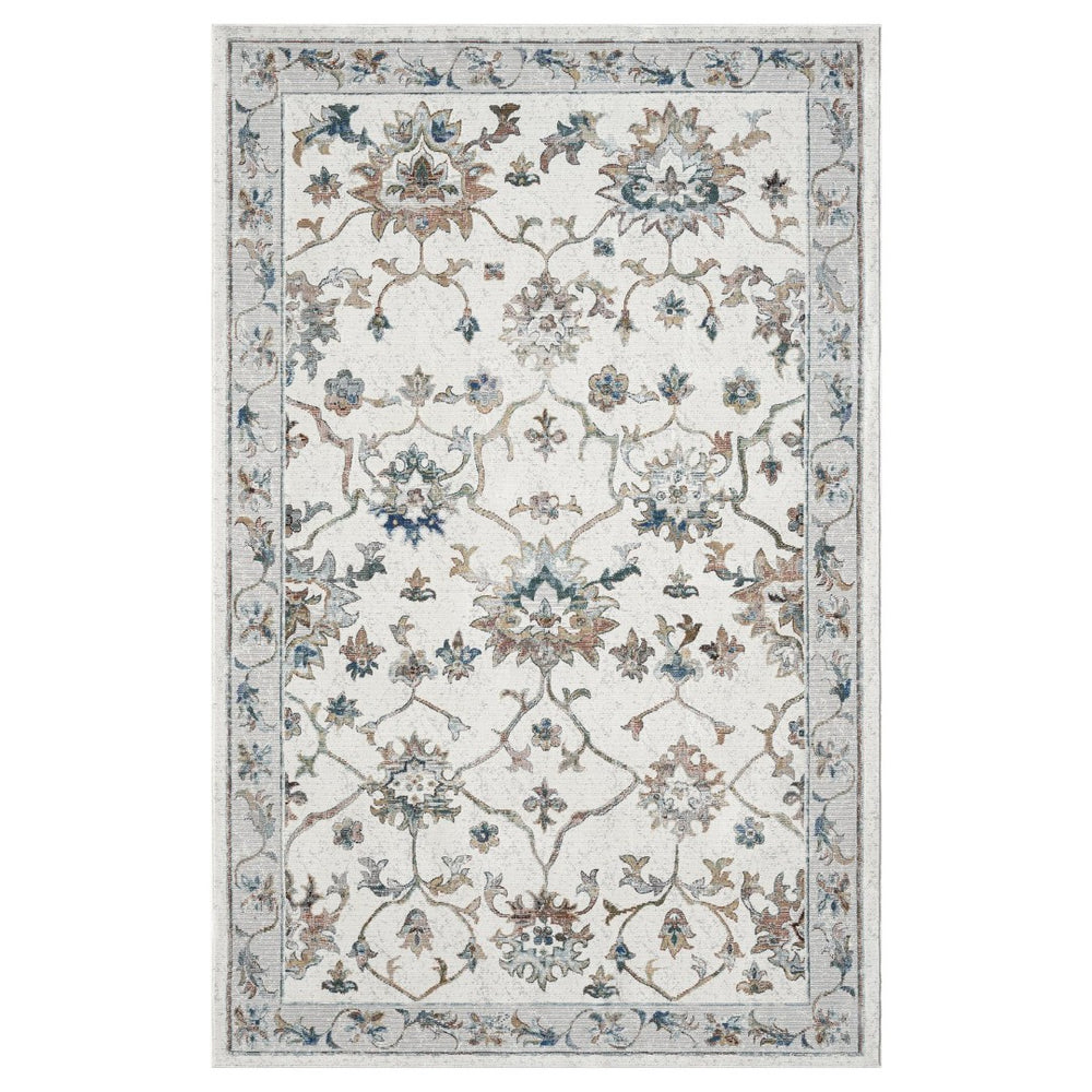 HomeRoots 5' Blue and Beige Floral Area Rug – Durable, Easy-Care Comfort for High-Traffic Spaces and Homes 712717