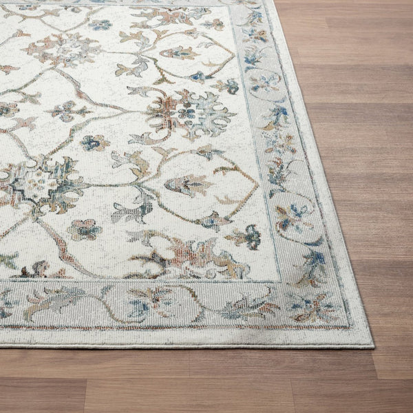 HomeRoots 5' Blue and Beige Floral Area Rug – Durable, Easy-Care Comfort for High-Traffic Spaces and Homes 712717