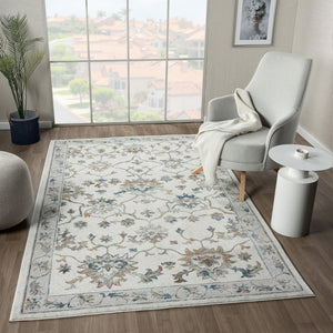 HomeRoots 9' X 12' Hand-Tufted Wool Area Rug in Light Gray & Cream - Unique Floral Design for Every Space 712718
