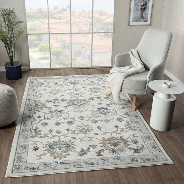 HomeRoots 9' X 12' Hand-Tufted Wool Area Rug in Light Gray & Cream - Unique Floral Design for Every Space 712718