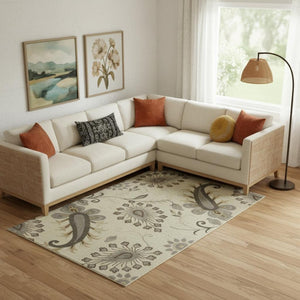 HomeRoots 5' Gray and Red Distressed Medallion Area Rug - Vintage Charm, Durable Design for High-Traffic Spaces 712719
