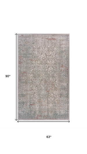 HomeRoots 5' X 8' Navy Blue Floral Area Rug - Timeless Elegance, Durable Design for High-Traffic Spaces & Homes 712720