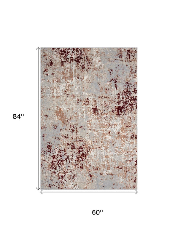 HomeRoots 8' X 10' Red and Gray Abstract Washable Area Rug - Durable, Stylish, Stain-Resistant for Modern Homes! 712727
