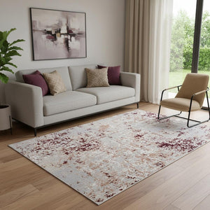 HomeRoots 8' X 10' Red and Gray Abstract Washable Area Rug - Durable, Stylish, Stain-Resistant for Modern Homes! 712727