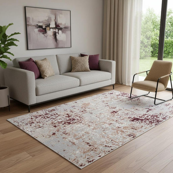 HomeRoots 8' X 10' Red and Gray Abstract Washable Area Rug - Durable, Stylish, Stain-Resistant for Modern Homes! 712727