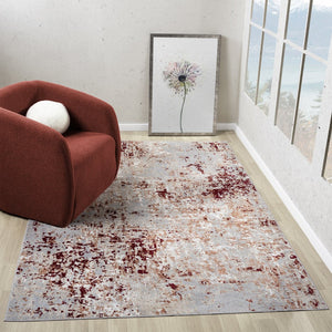 HomeRoots 8' X 10' Red and Gray Abstract Washable Area Rug - Durable, Stylish, Stain-Resistant for Modern Homes! 712727