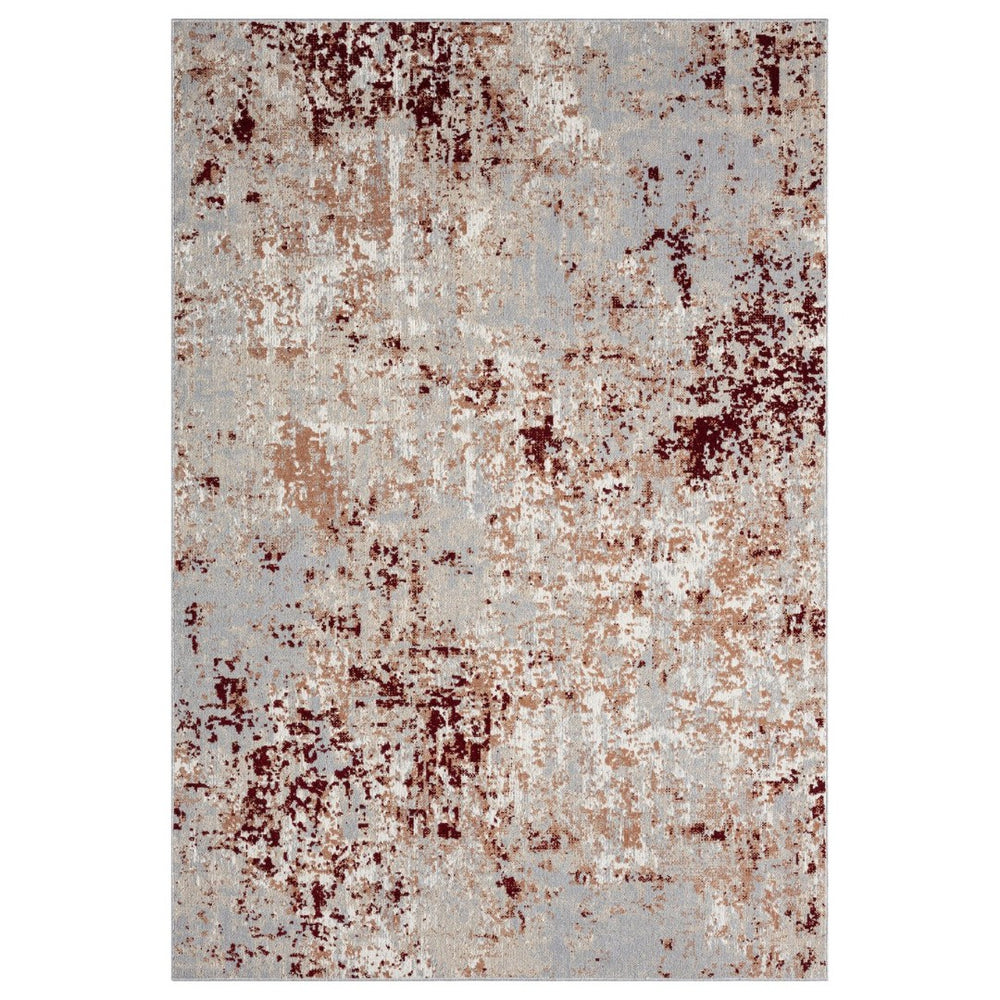 HomeRoots 8' X 10' Red and Gray Abstract Washable Area Rug - Durable, Stylish, Stain-Resistant for Modern Homes! 712727