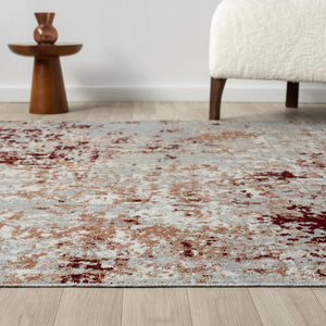 HomeRoots 8' X 10' Red and Gray Abstract Washable Area Rug - Durable, Stylish, Stain-Resistant for Modern Homes! 712727