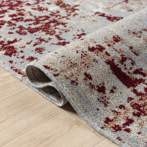 HomeRoots 8' X 10' Red and Gray Abstract Washable Area Rug - Durable, Stylish, Stain-Resistant for Modern Homes! 712727
