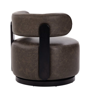 English Elm Wooden Base Barrel Swivel Club Chair Pu Leather Lounge Seat with 360 Degree Rotation N776P422651D