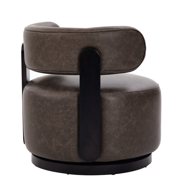English Elm Wooden Base Barrel Swivel Club Chair Pu Leather Lounge Seat with 360 Degree Rotation N776P422651D