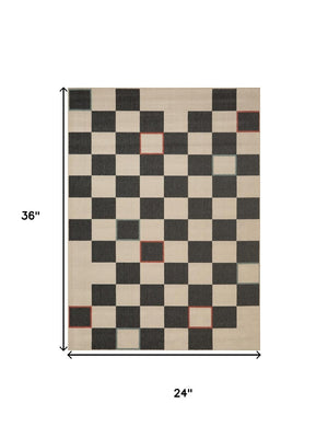 HomeRoots 5' Black and Ivory Checkered Area Rug - Durable, Versatile Design for Modern and Bohemian Interiors 712729