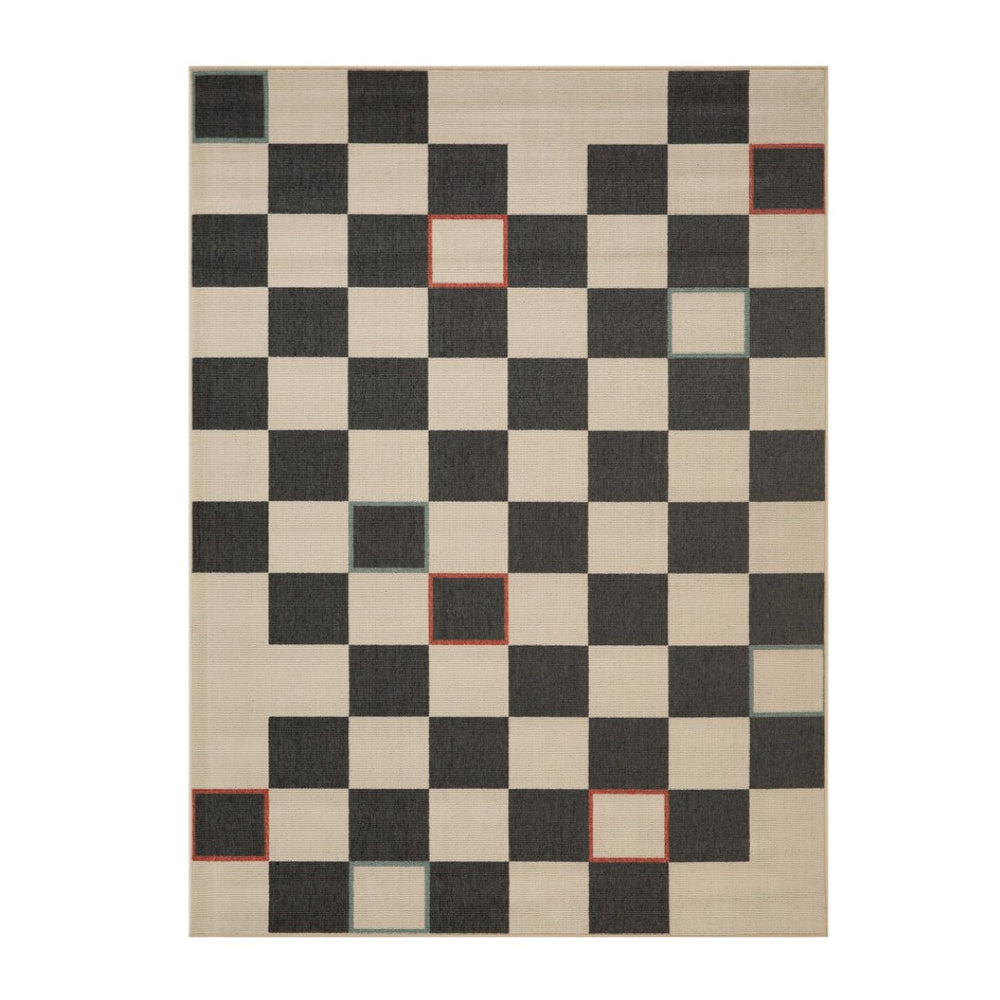 HomeRoots 5' Black and Ivory Checkered Area Rug - Durable, Versatile Design for Modern and Bohemian Interiors 712729