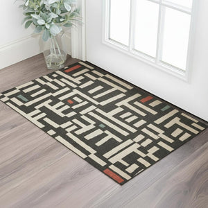 HomeRoots 5' Modern Black and Ivory Abstract Area Rug - Stain-Resistant, Durable, Perfect for High-Traffic Areas 712731
