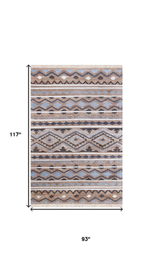 HomeRoots 6' X 9' Hand-Woven Jute Area Rug in Tan and Blue - Modern Geometric Design for Homes & Spaces 712737