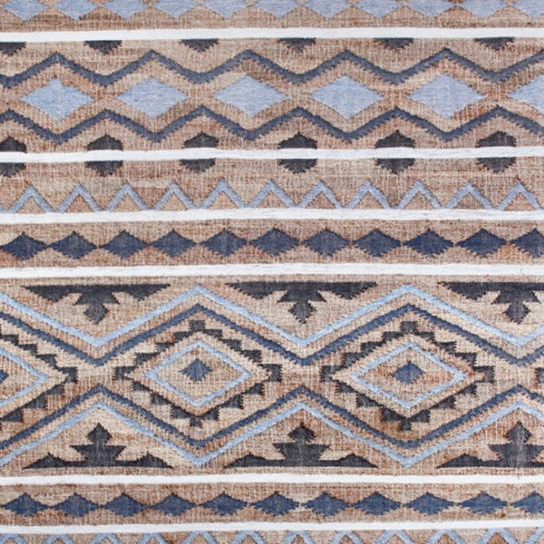 HomeRoots 6' X 9' Hand-Woven Jute Area Rug in Tan and Blue - Modern Geometric Design for Homes & Spaces 712737