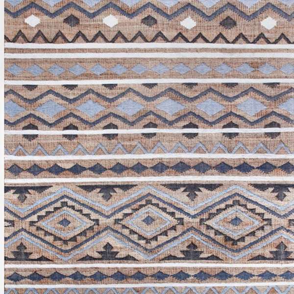 HomeRoots 6' X 9' Hand-Woven Jute Area Rug in Tan and Blue - Modern Geometric Design for Homes & Spaces 712737