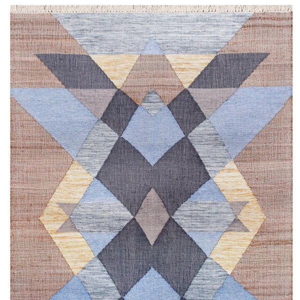 HomeRoots 9' X 12' Hand-Woven Jute Area Rug in Tan & Blue Geometric Design – Perfect for Modern Rustic Spaces! 712738