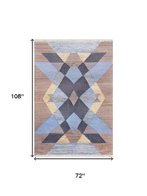 HomeRoots 9' X 12' Hand-Woven Jute Area Rug in Tan & Blue Geometric Design – Perfect for Modern Rustic Spaces! 712738
