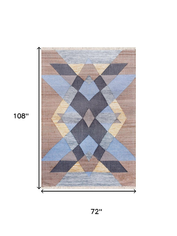HomeRoots 9' X 12' Hand-Woven Jute Area Rug in Tan & Blue Geometric Design – Perfect for Modern Rustic Spaces! 712738