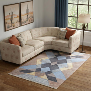 HomeRoots 9' X 12' Hand-Woven Jute Area Rug in Tan & Blue Geometric Design – Perfect for Modern Rustic Spaces! 712738