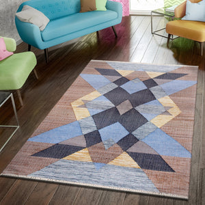 HomeRoots 9' X 12' Hand-Woven Jute Area Rug in Tan & Blue Geometric Design – Perfect for Modern Rustic Spaces! 712738