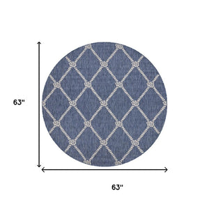 HomeRoots 6' Navy Blue and White Checkered Round Rug – Durable, Stain-Resistant, Coastal Charm for Any Home 712744
