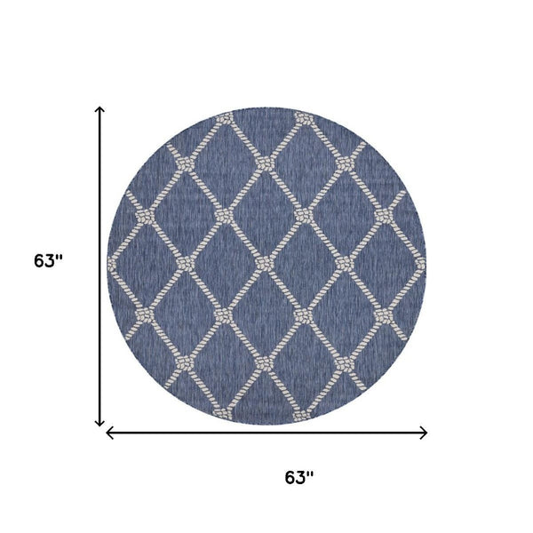 HomeRoots 6' Navy Blue and White Checkered Round Rug – Durable, Stain-Resistant, Coastal Charm for Any Home 712744