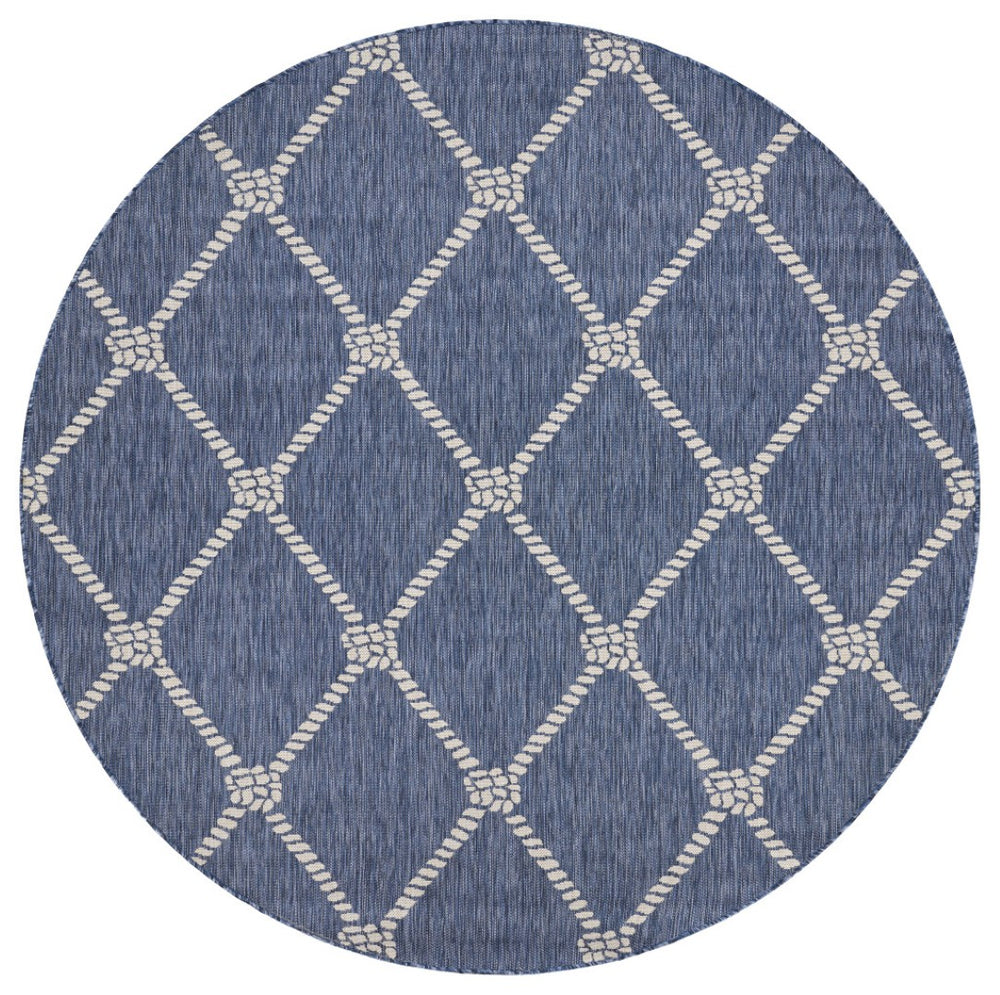 HomeRoots 6' Navy Blue and White Checkered Round Rug – Durable, Stain-Resistant, Coastal Charm for Any Home 712744