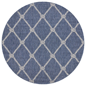 HomeRoots 6' Navy Blue and White Checkered Round Rug – Durable, Stain-Resistant, Coastal Charm for Any Home 712744