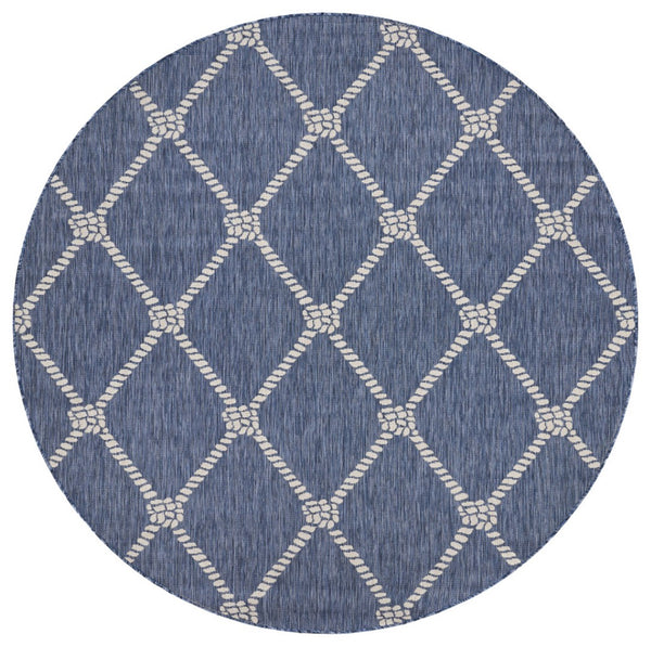 HomeRoots 6' Navy Blue and White Checkered Round Rug – Durable, Stain-Resistant, Coastal Charm for Any Home 712744